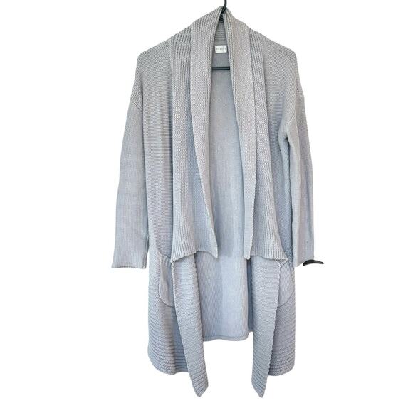 Poetry Light Gray Open Shawl Collar Sweater Relaxed Cardigan Medium 100% Cotton - Picture 1 of 7